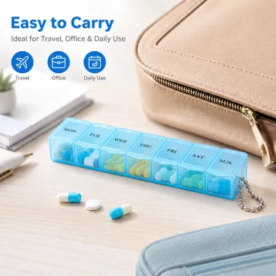 Custom Weekly 7 Days Plastic Pill Box Travel Daily Pill Case Portable Medicine Organizer with Large Compartment