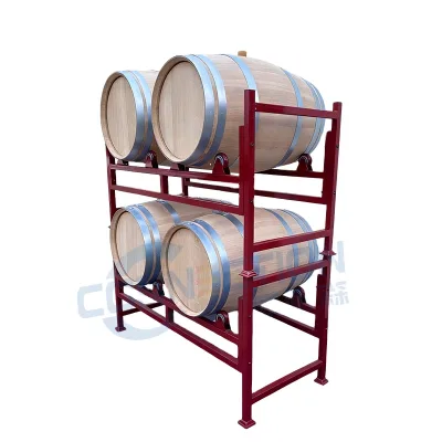 OEM ODM Customized Stacking Wine Barrel Racks to Storage Whisky Oak Wine with Wheel