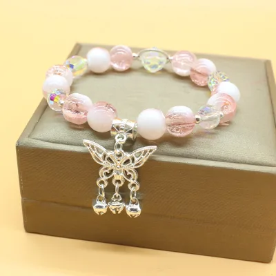 Fancy Day Colorful Beaded Bracelet Crystal Butterfly Charm Bracelet for Girl Colorful Handmade Stone Glaze Bangles Bracelet