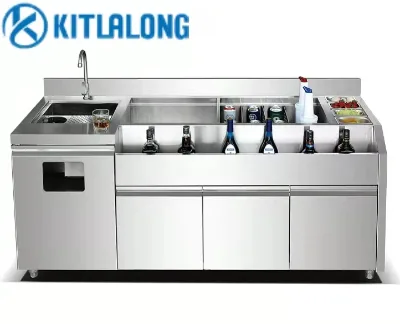 Elegant Custom-Sized Stainless Steel Cocktail Bar Station New Integrated Ice Tank for Professional Restaurant Bars  Food Shops
