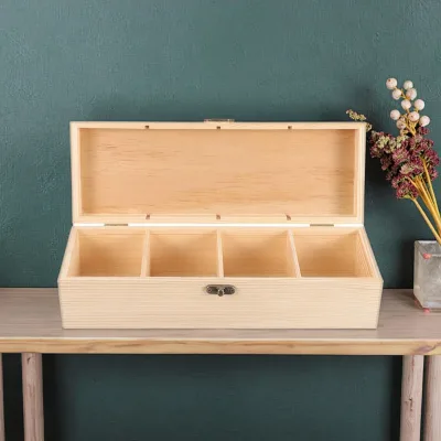Wooden Tea Bag Storage Box 4 Compartments Multipurpose Spice Packets Organizer for Home