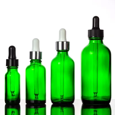 Hot Sale 1oz 30ml 60ml 120ml Amber Green boston Round Tincture 2 oz Glass Essential Oil Bottle with Dropper Cap