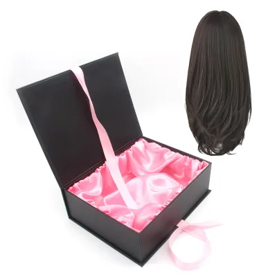 Luxury Large Deep Rectangular Rose Gold Satin Lace Packaging for Human Hair Wig 2mm Folding Box Wig Business Hair Products