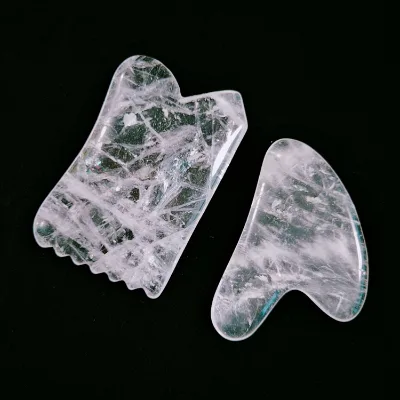 HZ Private Label 100% Natural Anti Aging Beauty Facial Skin Guasha Scraping Tool Clear Quartz Jade Gua Sha Stone Set of Gift Kit