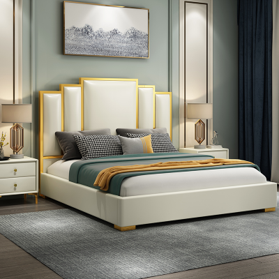 Modern Style Bedroom Furniture Suite Queen Bedroom Furniture Set Velvet Headboard and Metal Frame king Size Bed