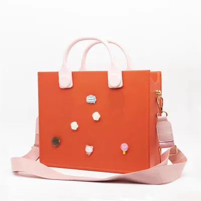 Customized Lady Fashion Style EVA Foam Rubber Summer Silicone Beach DIY Charms Hand Bags for Women Portable Pearl Flower Letter