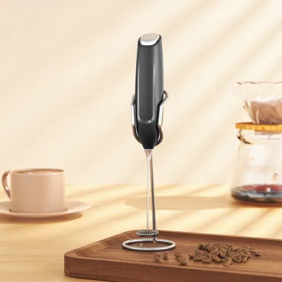 Custom Logo Eco-Friendly Automatic Stainless Steel Battery Operated Electric Milk Frother with Holder for Coffee