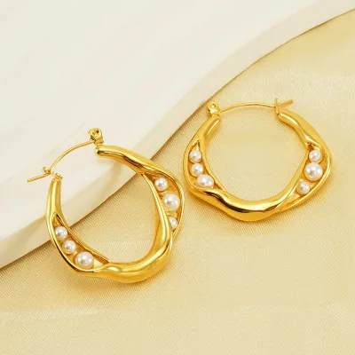 Wholesale French Vintage Pearl Earrings Titanium Steel Personality Irregular Fashion Earrings Stainless Steel Gold Earrings