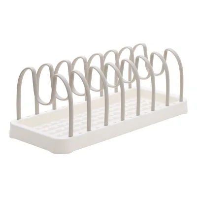 Adjustable Kitchen Dish Drying Rack, Plate/Bowl/Pot Lid Organizer with Drain Tray, Space-Saving Countertop Storage