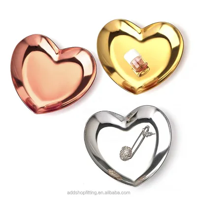 9 CM Stainless Steel Eco-friendly Modern Luxury Heart Rose Gold Jewelry Display Tray for Dressers