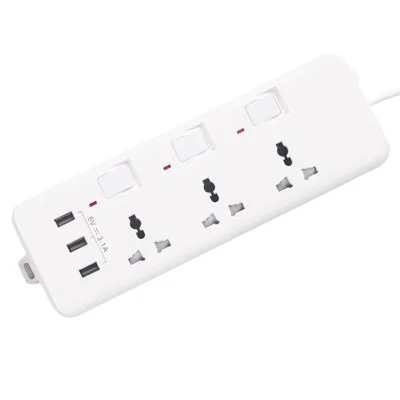 5W/7.5W/10W 220V 10A Extension Socket Row Insert USB Power Strip Surge Protector Adapter with 3 Outlets 3 USB Ports CE Certified