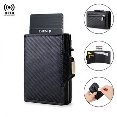 Money Clip Solid RFID Card Holder ID Bank Credit Cardholder Microfiber Synthetic Leather Hasps Closure Smart Wallet Coin Pocket