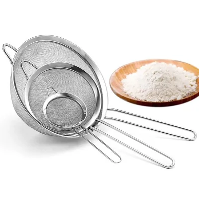 High Quality 3 Pc Set Food Grade Stainless Steel Colanders Strainer Fine Mesh Kitchen Sieve