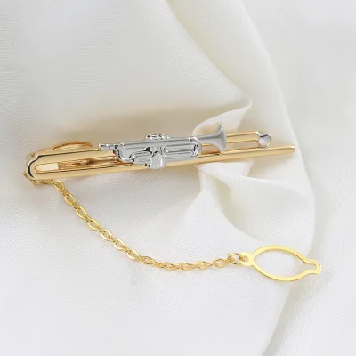 Hot Sale Low Price Wedding Gold Plated Brass Material Chain Music Tie bar Tie Clip on Ties