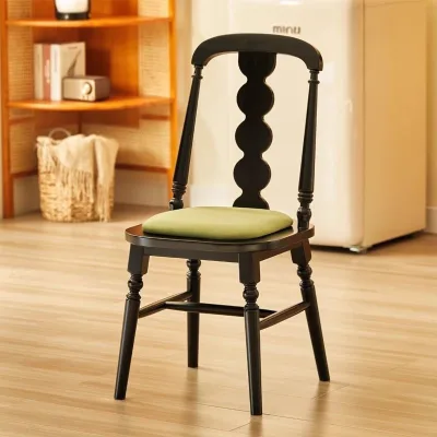 Modern Minimalism Soft-Padded Backrest Chair Medieval Style Retro Green Walnut Home Dining Room Dining Chair