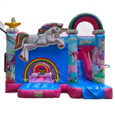 High Quality CE unicorn Hupfburg Inflatable Bouncer Combo with Slide Inflatable Bounce House for Party