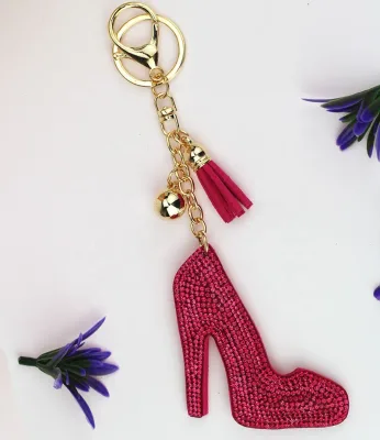Elegant Women Rhinestone High-heeled Shoe Shaped Key Chain Pendant Lady Bag Tassel Charms Pendant Keychains Accessories