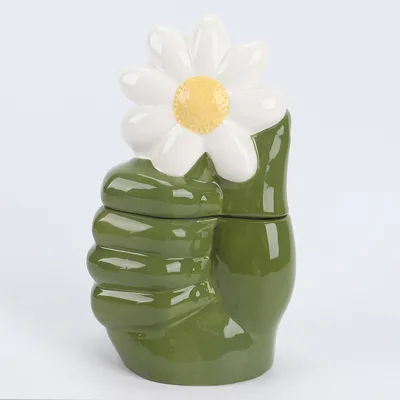 Creative Fist Design Cookie Jar,Ceramic Hand Painted Candy Snack Cookie Jar, Food storage jar