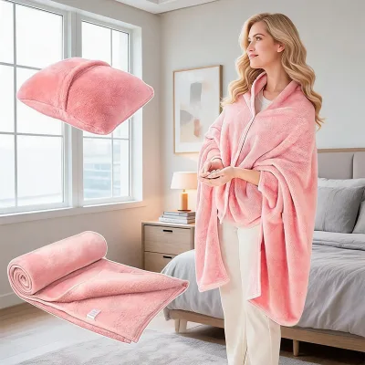 Multifunctional Flannel Airline Blanket Thickened Nap Shawl Pillow Warm Travel Cover Gray Customizable Polyester Lightweight