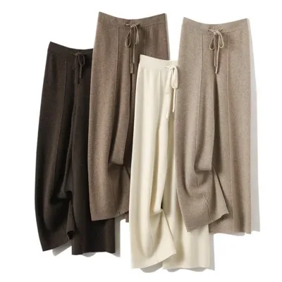 Hot Selling Spring New Women's Wide-leg Pants Mid Waist Loose Slimming Knitted Wool Blended Trousers