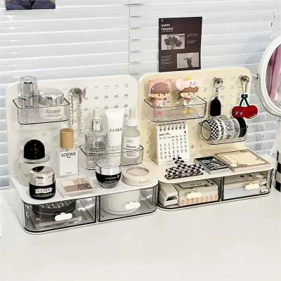Multi-Functional Office Organizer Standing Desk Pegboard Combination Kit with Storage Bins Hooks Shelves and Drawers