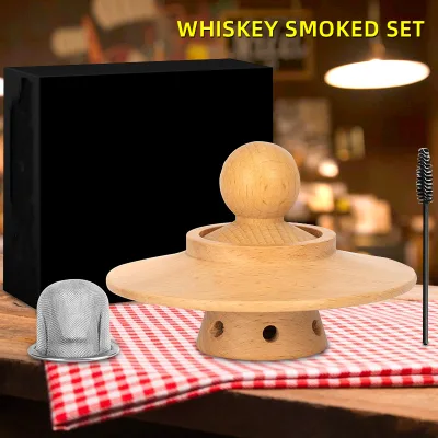 Vintage Bourbon Whiskey Smoking Kit Premium Bar Tools, Equipped with 6 Wood Chips for Cocktail Infusion