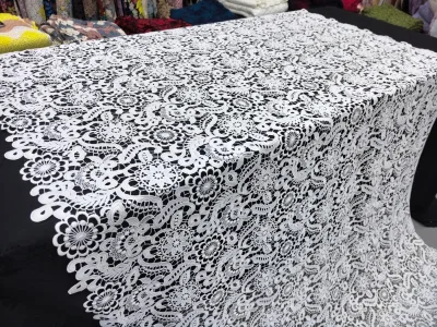 High-quality Water-Soluble Rope Lace Trim Fabric White Bridal Noble Synthetic Fiber Elastic Embroidered Lace Fabric 50-52" Width