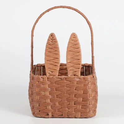 Cute Rabbit Basket PP Rattan Portable Children's Picnic Basket Outdoor Handmade Woven Storage Basket