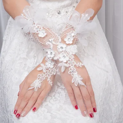 Bride's Long Lace Polyester/Cotton Flower Gloves Accessories Wedding Party Hook Slimming Hollow Shiny Rhinestone Autumn