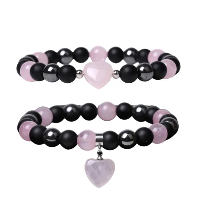 Customized New 2pcs/set Natural 8MM Love Gemstone Bracelets Healing Elastic Friendship Bracelets for Women Girls