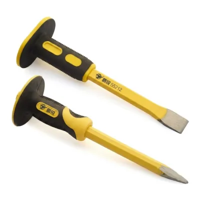Cr-V Masonry Chisel TPR Handle 300mm Straight Shank Heavy Duty Stone Cutting Mortar Removal Tool Corrosion-Resistant Industrial