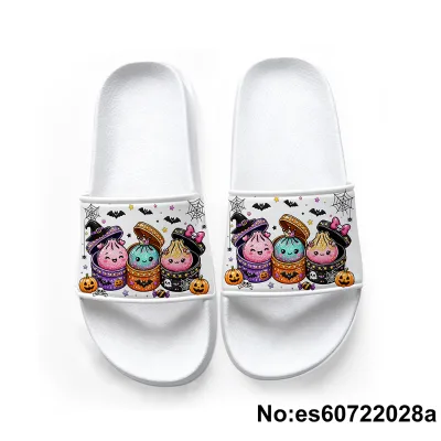 Halloween Kawaii Steamed Bao Dumpling Print EVA Slide Sandals Cute Spooky Ghost Clogs Unisex Summer Beach Slippers