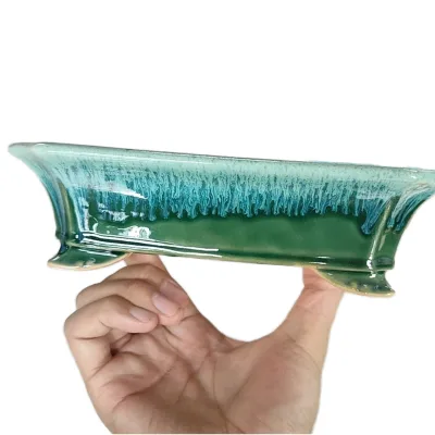 Double Draw-angle Rectangular Glazed Handmade Creamic Pot Yixing Bonsai Pot