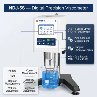 Digital Rotational Viscometer NDJ-5S 1-100000 MPas 4 Speed Rotor 1-4 Coating Paint Ink Liquid Viscosity Tester Laboratory