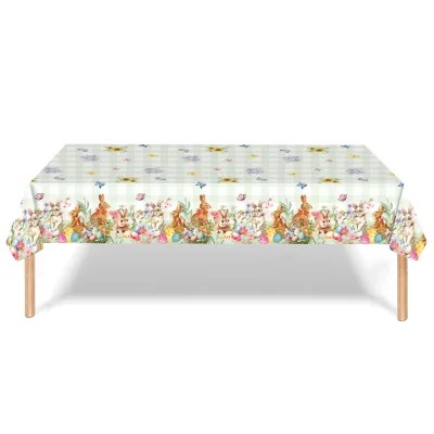 Easter Egg Decorations Carton Bunny-Themed Disposable Tableware Rectangular Plastic Table Clothes for Jungle Party Supplies