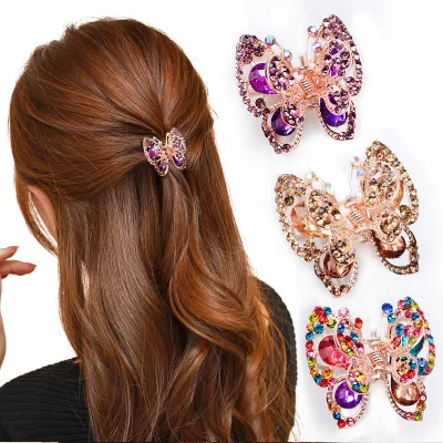 Factory Hot Sales Rhinestone Hair Clips Retro Crystal Metal Flower Hair Claw Clips for Girls