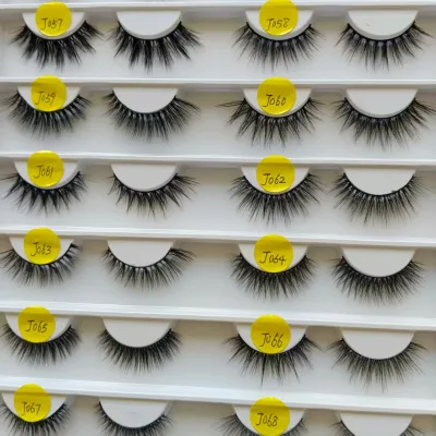Wholesale Handmade 3D Natural Mink Full Strip C Curl Eyelashes Reusable Black Cotton Band Custom Packaging High Quality Fur