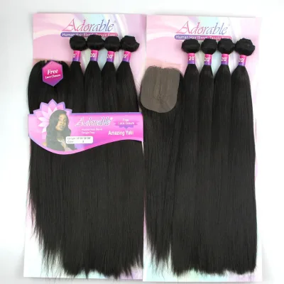 Amazing Yaki 20 4 in 1,free Closure,premium Heat Resistant Fibre Long Wavy Full Pack Wholesale Packet Synthetic Hair Extension