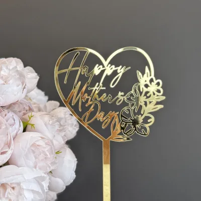 Happy Mother's Day Acrylic Cake Insert Decoration with Round & Heart Shapes Durable & Portable for Party Made in China