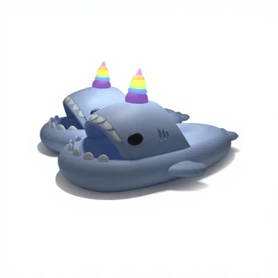Cross-border Wholesale Special-design Luminous unicorn Shark Slippers; Summer Unisex Thick-soled EVA Sandals Hollowed-out