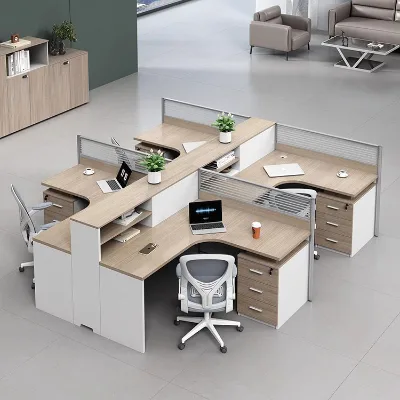Modern Extendable L-shaped Computer Desk with Panel for Multi-person Office Chair and Table Combination