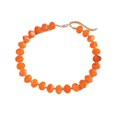 Trendy Handmade Big Chunky Round Acrylic Resin Beads Necklace Multi Colored Amber Texture Knot Choker Necklace Women Jewely