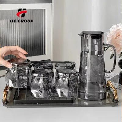 High Value Smoke Gray Glass Drinking Water Cup Set for Living Room Large Capacity Kettle