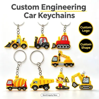 Custom 3D Excavator Tractor Trailer Truck Shape Rubber Keychain Carton Silicon Keyholder