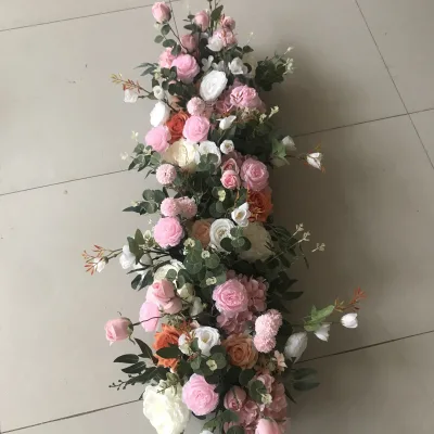 Flower Table Runner Pink Rose Peony Flower Runner for Wedding Decoration