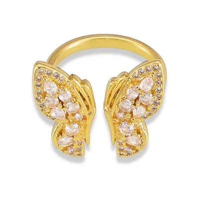 Fashion butterfly Shape Temperament Ring Geometric Inlaid Zircon Design Sense of Personality Opening Copper Ring