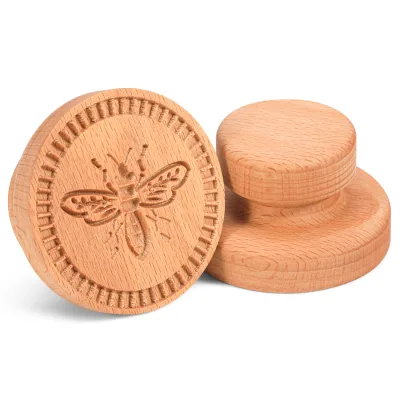 Honeybee Wood Cookie Stamp Carved Wooden Cookie Press Mold Wood Pressed Biscuit Mold