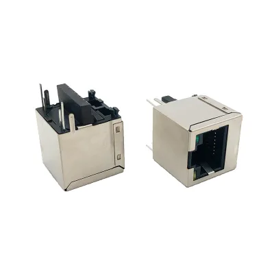 RJ45 Female Right Angel with LED With Shielded Housing Welded Cable Network Cable Female Port with Yellow and GreenLED 8P8C Jack