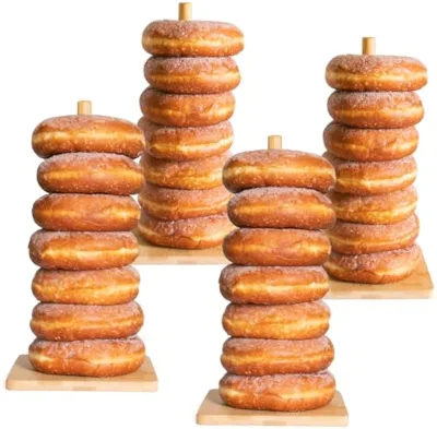 Bamboo Donut Stand 4 Pack Bread Display Stand Tower Stand Rack Holder Donut Holder for Displaying and Serving Donuts and Bagels