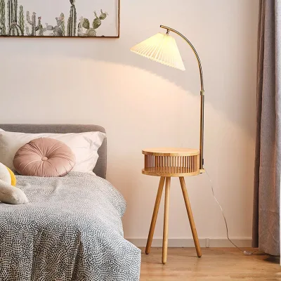 Japanese Style Wabi Sabi Floor Lamp Lampada Da Terra Hotel Living Room Bedroom Tripod Wood Floor Lamp with Table